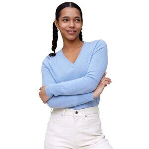 State Cashmere Women's Basic V-Neck Sweater Blue Long Sleeve Size Large NEW